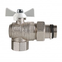 Кран шаровой BASE угловой с полусгоном 1/2" вн.-нар. с доп. упл. (белая рукоятка)