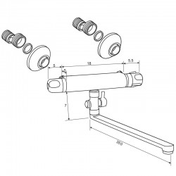 Смеситель ванна MELODIA Rock термостатический длинный излив 350мм б/акс. Хром