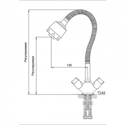Смеситель кухня MELODIA Retro высокий R-излив гибкий крест резина
