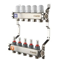 Коллекторный блок из НЕРЖ. стали с регул. клап. и расх., 1"х4 вых. Евроконус 3/4" (без сервис. гр.)