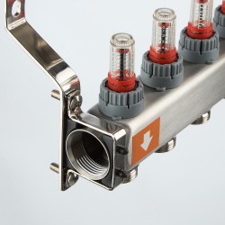 Коллекторный блок из НЕРЖ. стали с регул. клап. и расх., 1"х5 вых. Евроконус 3/4" (без сервис. гр.)