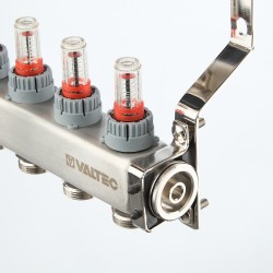 Коллекторный блок из НЕРЖ. стали с регул. клап. и расх., 1"х5 вых. Евроконус 3/4" (без сервис. гр.)