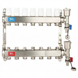 Коллекторная группа без расходомерами без кранов 1"x3/4" нержавеющая сталь 7 выхода