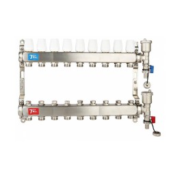 Коллекторная группа без расходомерами без кранов 1"x3/4" нержавеющая сталь 9 выхода