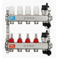 Коллекторная группа с расходомерами без кранов 1"x3/4" нержавеющая сталь 4 выхода