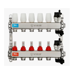 Коллекторная группа с расходомерами без кранов 1"x3/4" нержавеющая сталь 5 выхода