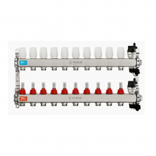 Коллекторная группа с расходомерами без кранов 1"x3/4" нержавеющая сталь 10 выхода