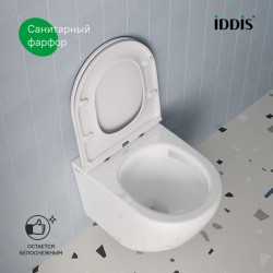 Унитаз подвесной Iddis Blanco Q, без ободка, сид. дюропласт, микролифт, EasyFix
